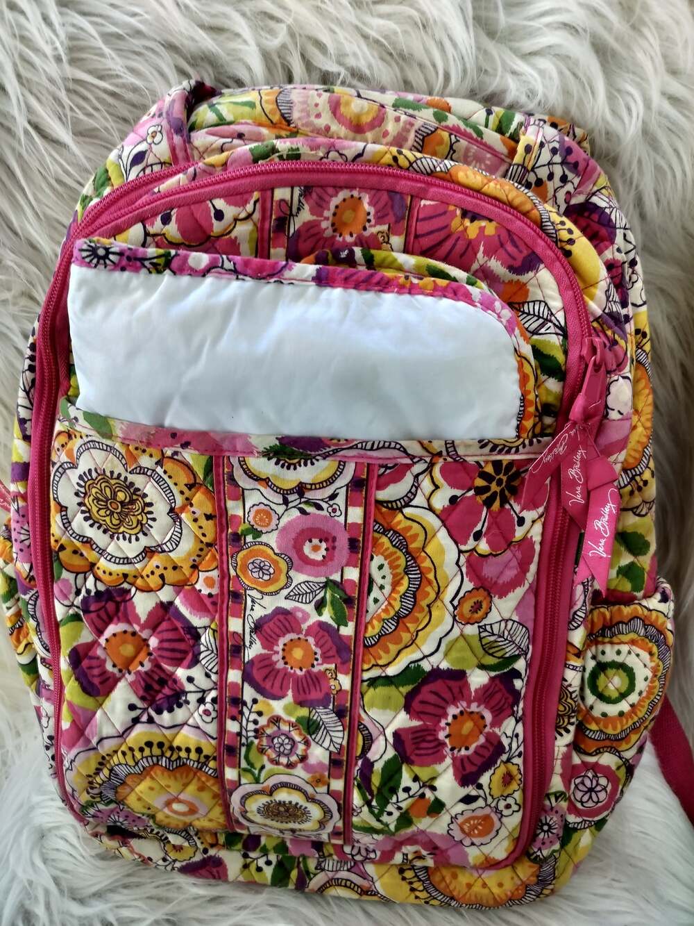 6108)Vera Bradley 'Clementine Pink Poppy Quilted Floral Paisley Diaper Backpack